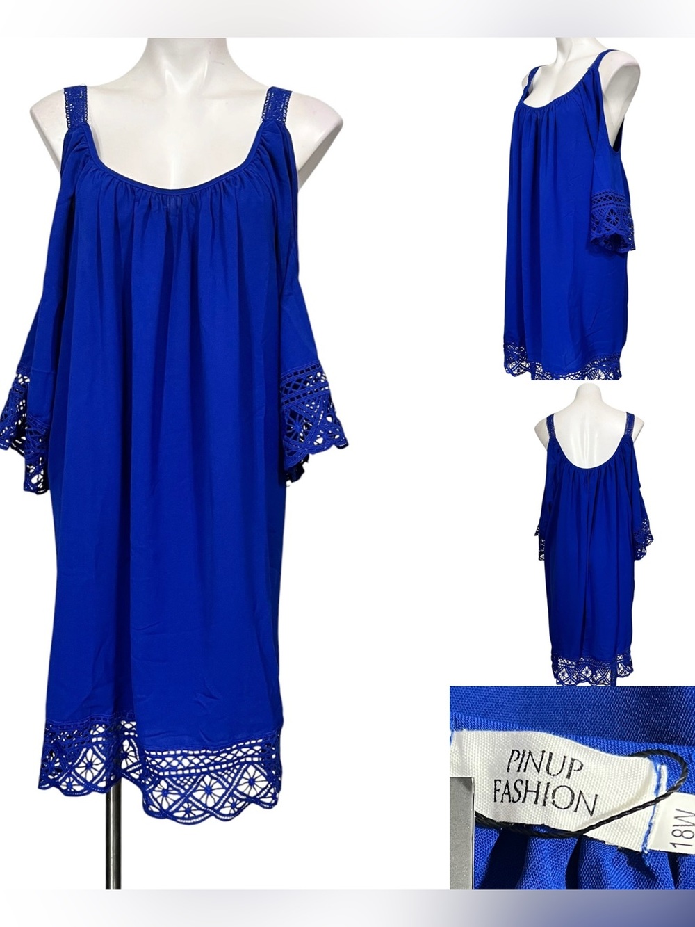 Pinup Fashion dress 18w Royal Blue Cold-Shoulder Crochet Hem plus size